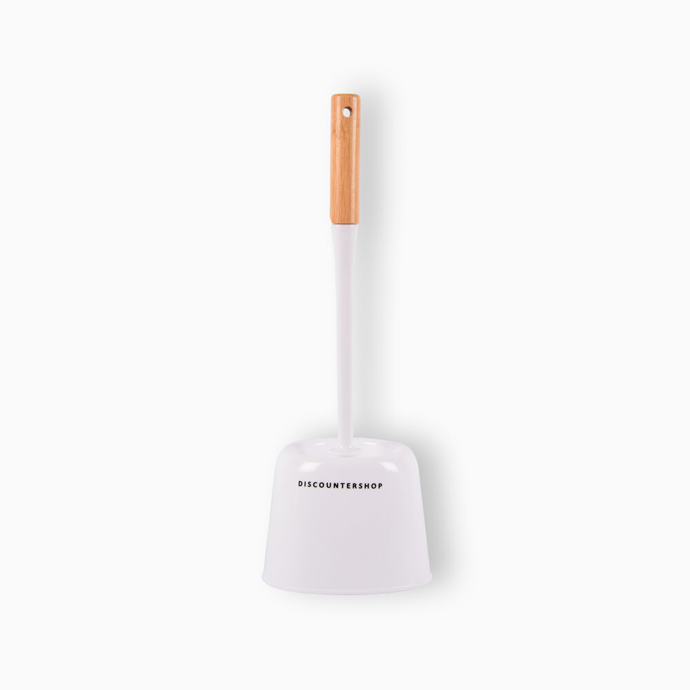Discountershop Elegant White Toilet Brush with Holder - 38cm Height - 142g - Wood & Plastic - Bathroom Accessories