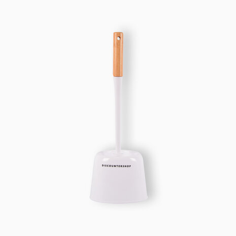 Discountershop Elegant White Toilet Brush with Holder - 38cm Height - 142g - Wood & Plastic - Bathroom Accessories
