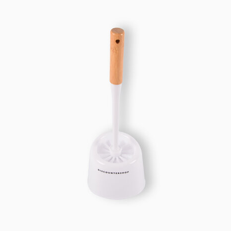 Discountershop Elegant White Toilet Brush with Holder - 38cm Height - 142g - Wood & Plastic - Bathroom Accessories