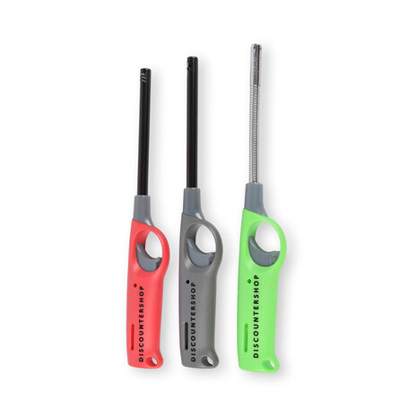 Discountershop Gasaansteker Set van 3, Navulbaar Rood, Groen en Grijs 26 cm voor BBQ, Camping, Kaarsen en Outdoor Gebruik