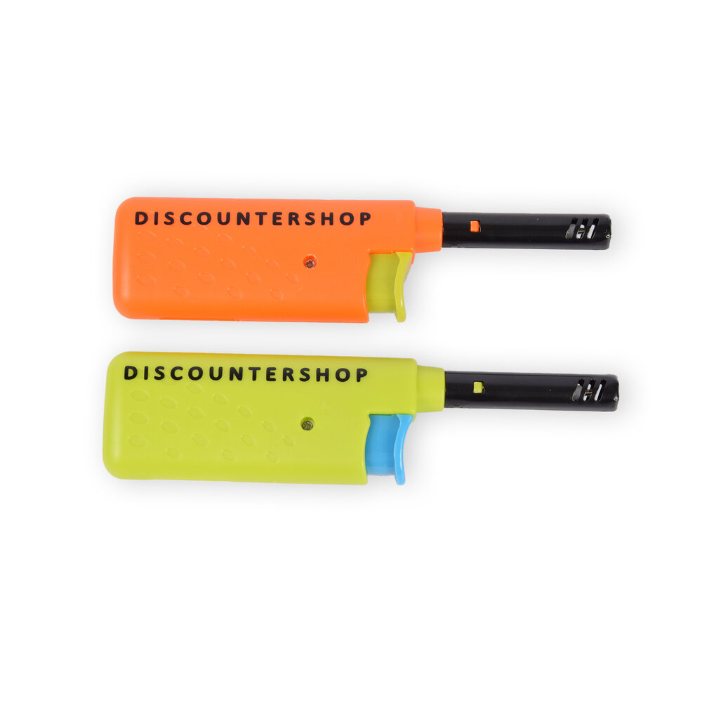 Discountershop Mini Aansteker Set van 2 Groen en Oranje 14 x 3 cm voor BBQ, Camping, Picknick en Outdoor Koken