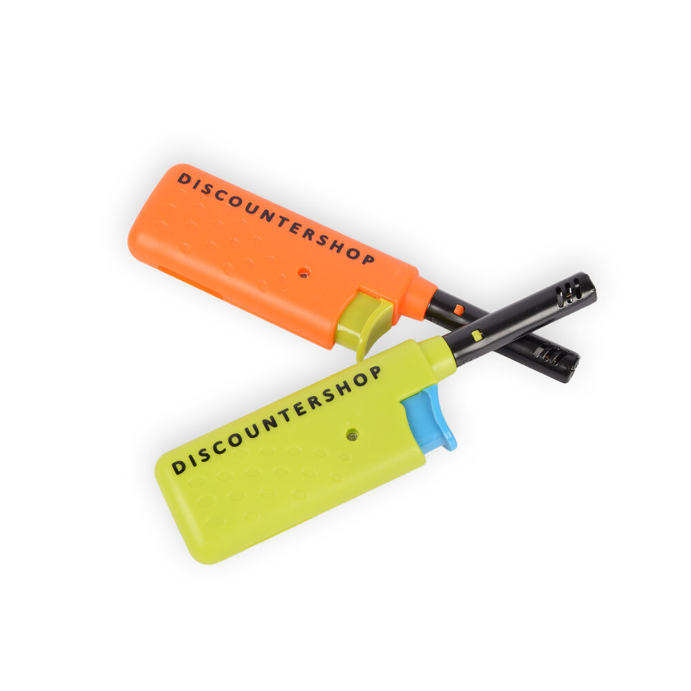 Discountershop Mini Lighter Set in Green and Orange 14 x 3 cm for BBQ, Camping, Picnic and Outdoor Cooking