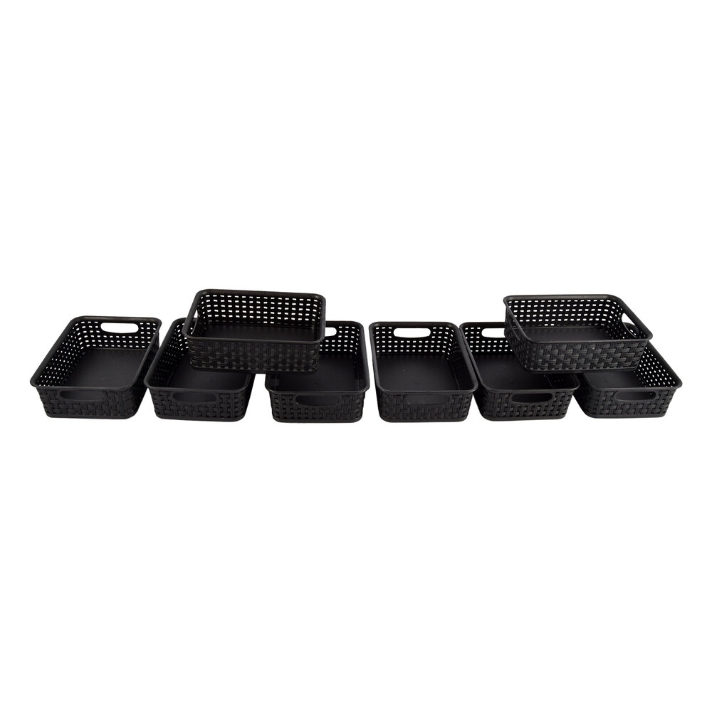 Discountershop Set van 8 Zwarte Manden met Handvatten - Ruime Opslag - 20cm x 15cm x 6cm Discountershop Set van 8 Zwarte Manden met Handvatten - Ruime Opslag - 20cm x 15cm x 6cm