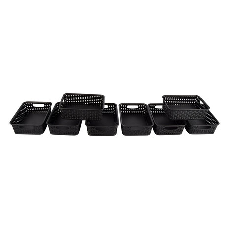 Discountershop Set van 8 Zwarte Manden met Handvatten - Ruime Opslag - 20cm x 15cm x 6cm Discountershop Set van 8 Zwarte Manden met Handvatten - Ruime Opslag - 20cm x 15cm x 6cm