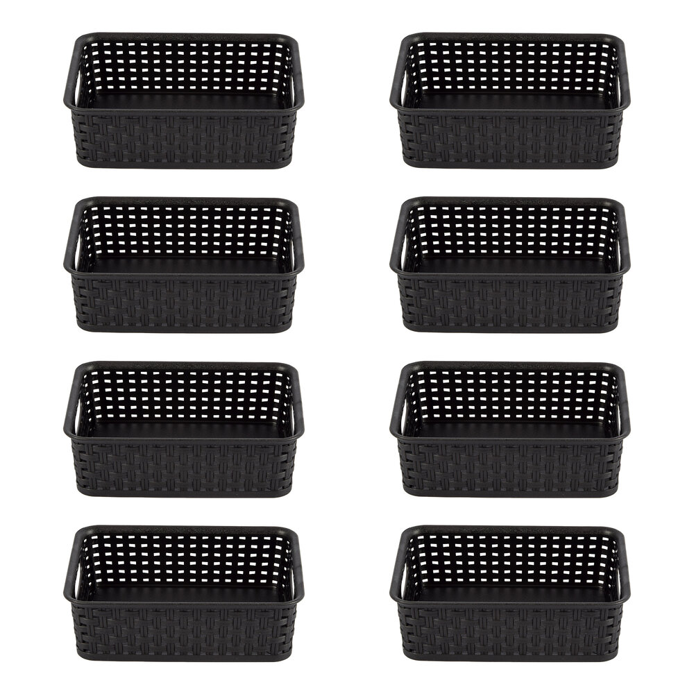 Discountershop Set of 8 Black Baskets with Handles - Spacious Storage - 20cm x 15cm x 6cm