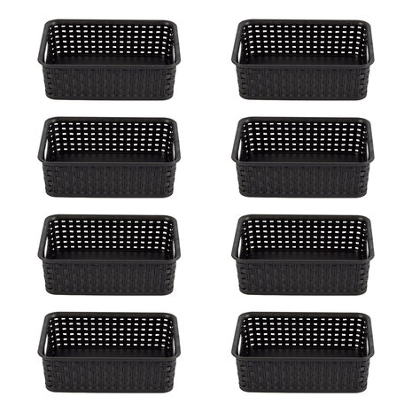 Discountershop Set of 8 Black Baskets with Handles - Spacious Storage - 20cm x 15cm x 6cm