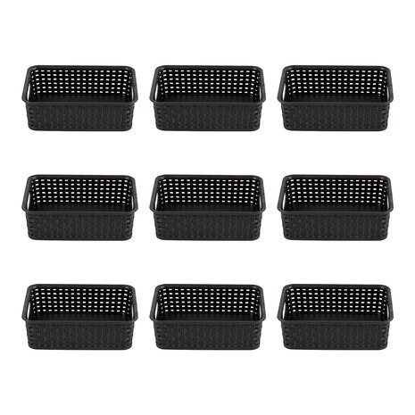 Discountershop Organiseer uw Spullen met Deze 9 Stijlvolle Zwarte Manden met Handvatten 20cm x 15cm x 6cm