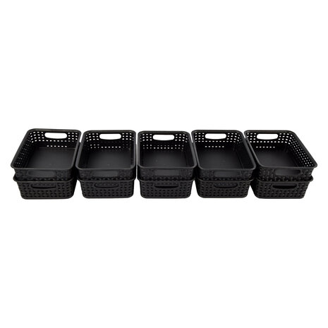 Discountershop Opberg in Stijl: Set van 10 Zwarte Manden met Handvatten - 20cm x 15cm x 6cm Discountershop Opberg in Stijl: Set van 10 Zwarte Manden met Handvatten - 20cm x 15cm x 6cm