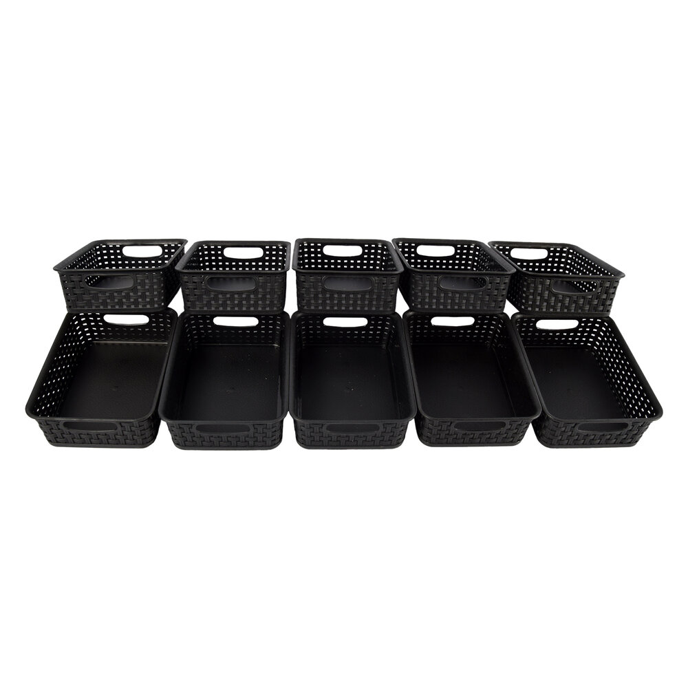 Discountershop Storage in Style: Set of 10 Black Baskets with Handles - 20cm x 15cm x 6cm Discountershop Storage in Style: Set of 10 Black Baskets with Handles - 20cm x 15cm x 6cm