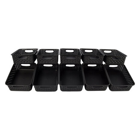 Discountershop Opberg in Stijl: Set van 10 Zwarte Manden met Handvatten - 20cm x 15cm x 6cm Discountershop Opberg in Stijl: Set van 10 Zwarte Manden met Handvatten - 20cm x 15cm x 6cm