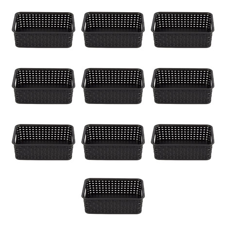 Discountershop Opberg in Stijl: Set van 10 Zwarte Manden met Handvatten - 20cm x 15cm x 6cm Discountershop Opberg in Stijl: Set van 10 Zwarte Manden met Handvatten - 20cm x 15cm x 6cm