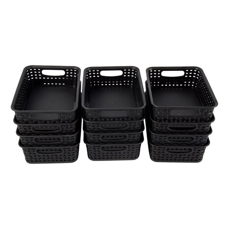 Discountershop Dark baskets with Handles - Handy and Elegant - 20cm x 15cm x 6cm - 12 pieces - Storage Buckets