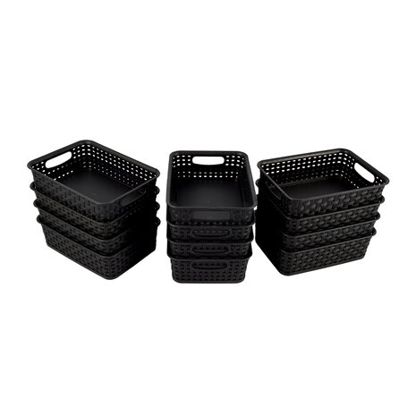 Discountershop Dark baskets with Handles - Handy and Elegant - 20cm x 15cm x 6cm - 12 pieces - Storage Buckets