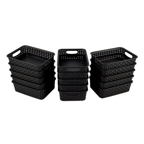 Discountershop Bulkverpakking van 15 Zwarte Manden met Handvatten - 20cm x 15cm x 6cm - 750g - Praktische Opbergboxen Discountershop Bulkverpakking van 15 Zwarte Manden met Handvatten - 20cm x 15cm x 6cm - 750g - Praktische Opbergboxen