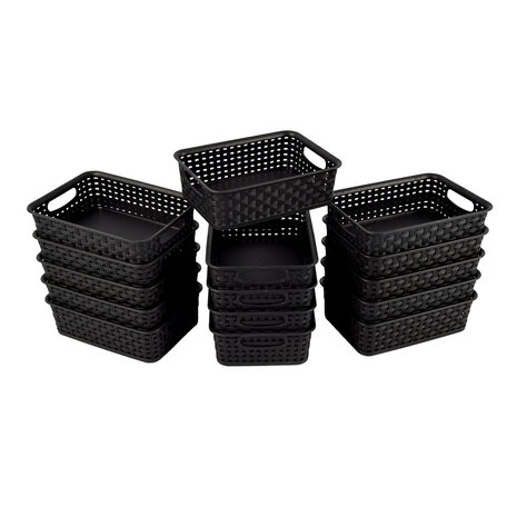 Discountershop Bulkverpakking van 15 Zwarte Manden met Handvatten - 20cm x 15cm x 6cm - 750g - Praktische Opbergboxen Discountershop Bulkverpakking van 15 Zwarte Manden met Handvatten - 20cm x 15cm x 6cm - 750g - Praktische Opbergboxen