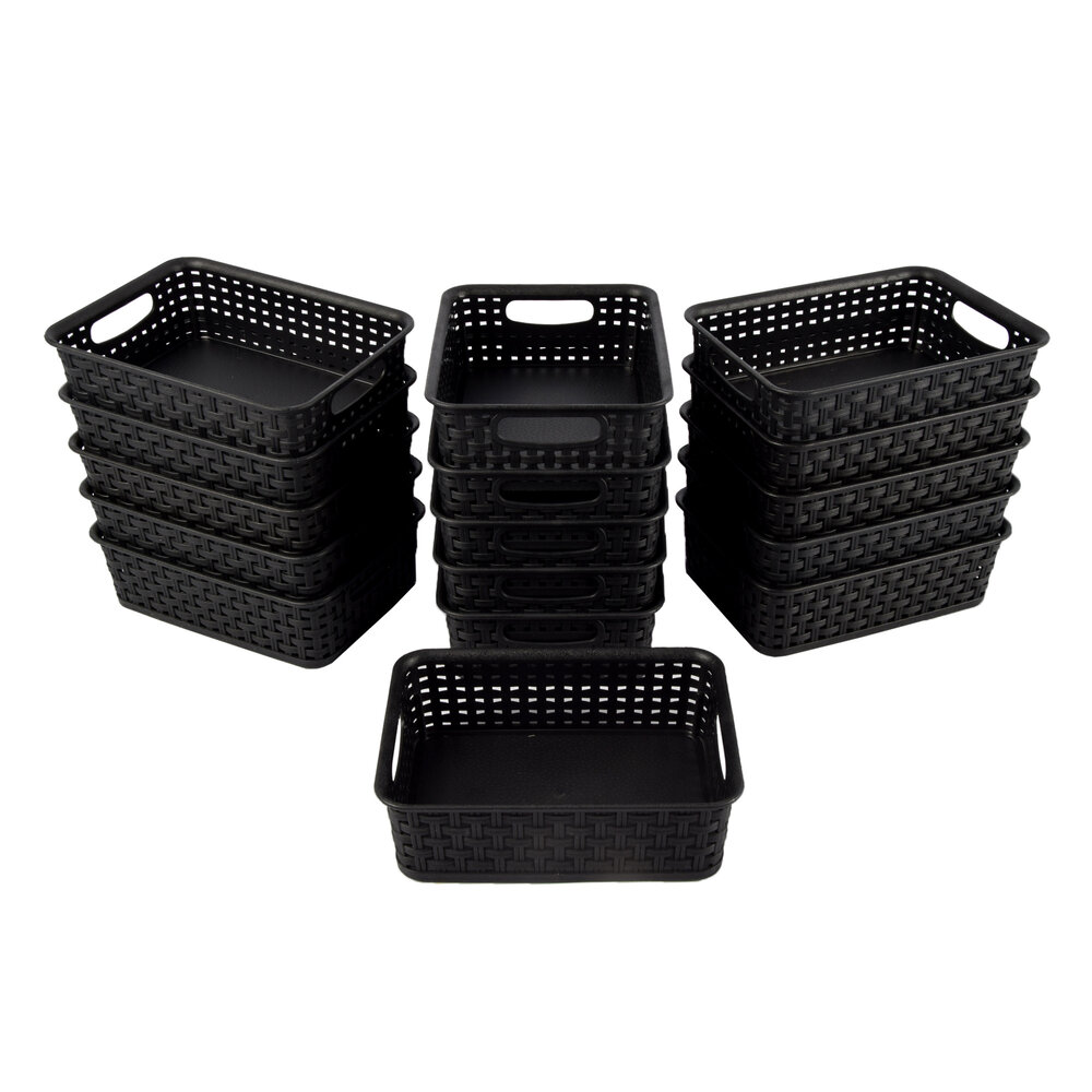 Discountershop Set van 16 Multifunctionele Zwarte Opbergmandjes (20cm x 15cm x 6cm) - Ideaal voor Badkamer, Keuken & Kantoor Discountershop Set van 16 Multifunctionele Zwarte Opbergmandjes (20cm x 15cm x 6cm) - Ideaal voor Badkamer, Keuken & Kantoor