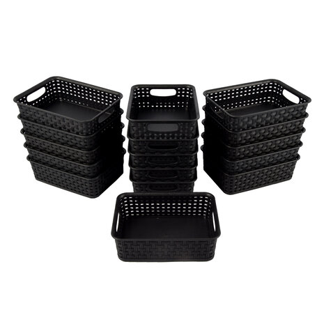 Discountershop Set of 16 Multifunctional Black Storage Baskets (20cm x 15cm x 6cm) - Ideal for Bathroom, Kitchen & Office Discountershop Set of 16 Multifunctional Black Storage Baskets (20cm x 15cm x 6cm) - Ideal for Bathroom, Kitchen & Office