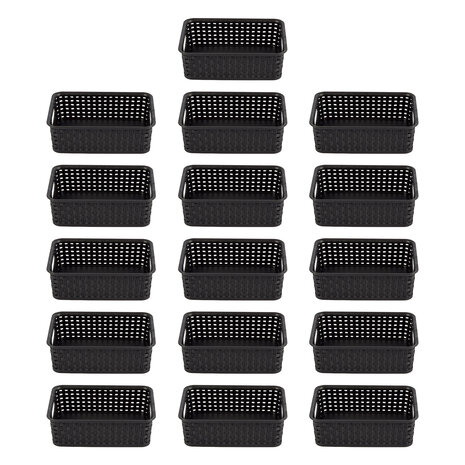 Discountershop Set van 16 Multifunctionele Zwarte Opbergmandjes (20cm x 15cm x 6cm) - Ideaal voor Badkamer, Keuken & Kantoor Discountershop Set van 16 Multifunctionele Zwarte Opbergmandjes (20cm x 15cm x 6cm) - Ideaal voor Badkamer, Keuken & Kantoor