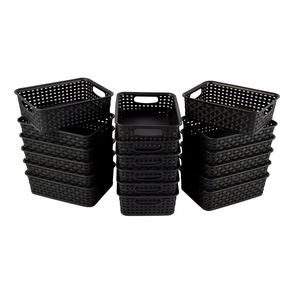 Discountershop Durable Black Storage Baskets with Handles - 20cm x 15cm x 6cm - 900g - 18 pieces Discountershop Durable Black Storage Baskets with Handles - 20cm x 15cm x 6cm - 900g - 18 pieces