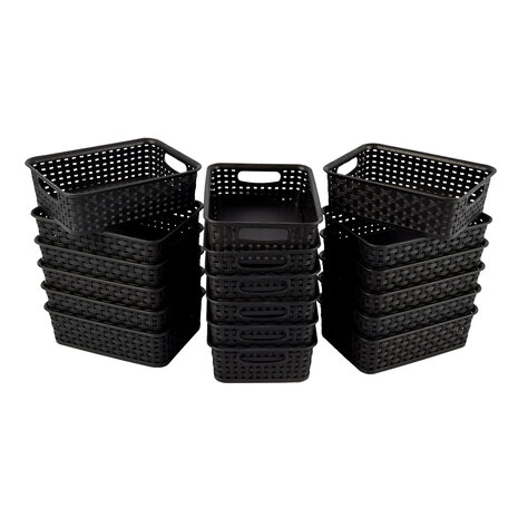 Discountershop Duurzame Zwarte Opbergmanden met Handvatten - 20cm x 15cm x 6cm - 900g - 18 stuks Discountershop Duurzame Zwarte Opbergmanden met Handvatten - 20cm x 15cm x 6cm - 900g - 18 stuks