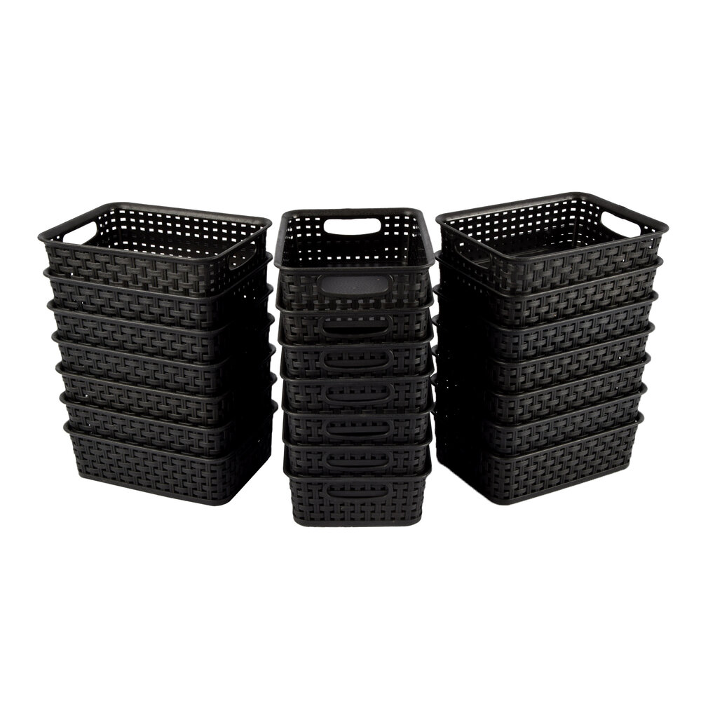 Discountershop Modieuze Zwarte Manden met Handvatten - Slimme Opslagkeuze (20cm x 15cm x 6cm) - 21 stuks Set Discountershop Modieuze Zwarte Manden met Handvatten - Slimme Opslagkeuze (20cm x 15cm x 6cm) - 21 stuks Set