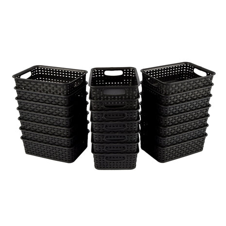 Discountershop Modieuze Zwarte Manden met Handvatten - Slimme Opslagkeuze (20cm x 15cm x 6cm) - 21 stuks Set Discountershop Modieuze Zwarte Manden met Handvatten - Slimme Opslagkeuze (20cm x 15cm x 6cm) - 21 stuks Set