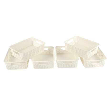Discountershop 6 White Storage Baskets with Handles | 20cm x 15cm x 6cm | Portable & Easy to Use!
