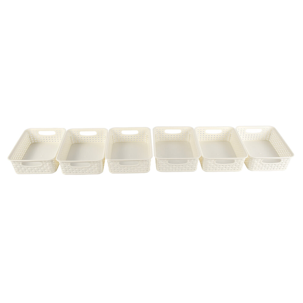 Discountershop 6 White Storage Baskets with Handles | 20cm x 15cm x 6cm | Portable & Easy to Use!