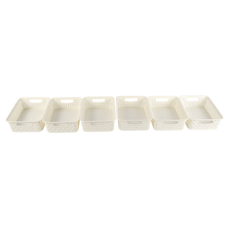 Discountershop 6 White Storage Baskets with Handles | 20cm x 15cm x 6cm | Portable & Easy to Use!