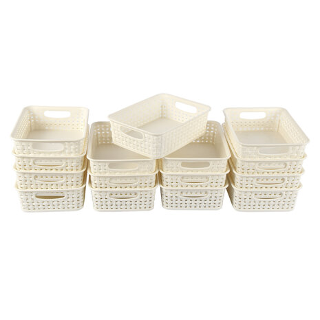 Discountershop 15 Witte Opbergmanden (750g): Compact, Licht & Draagbaar - 20cm x 15cm x 6cm - 1.65L per Mandje Discountershop 15 Witte Opbergmanden (750g): Compact, Licht & Draagbaar - 20cm x 15cm x 6cm - 1.65L per Mandje