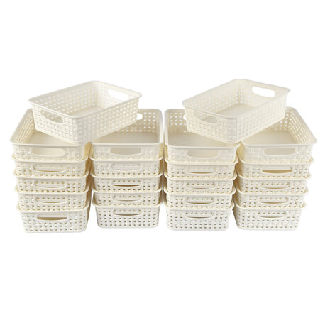 Discountershop Slimme Witte Opbergmanden met Handvatten - 20x15x6cm, 22 stuks voor Opruimen Discountershop Slimme Witte Opbergmanden met Handvatten - 20x15x6cm, 22 stuks voor Opruimen