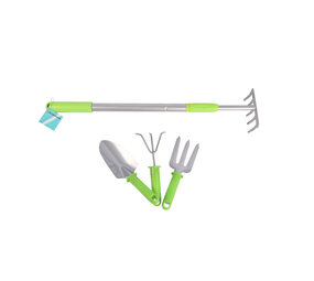 Discountershop Handy Garden Rake - Green & Silver - 90cmx12.5cm - 3-piece Garden Tool Set - Metal & Plastic - Contents: 1 rake, 3 garden tools Discountershop Handy Garden Rake - Green & Silver - 90cmx12.5cm - 3-piece Garden Tool Set - Metal & Plastic - Contents: 1 rake, 3 garden tools