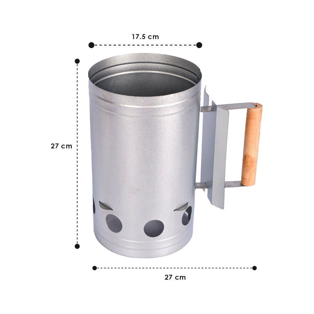 Discountershop BBQ Charcoal | bbq starter | Charcoal starter | Silver | Galvanized Steel | Briquette starter |27cm*27cm