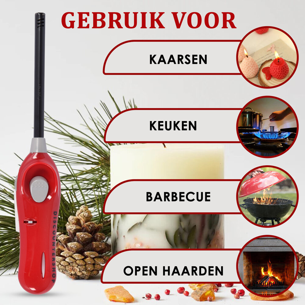 Discountershop Refillable Lighter 26 cm for BBQ, Kitchen, Candles and Hospitality Use with Long Neck Red Discountershop Refillable Lighter 26 cm for BBQ, Kitchen, Candles and Hospitality Use with Long Neck Red