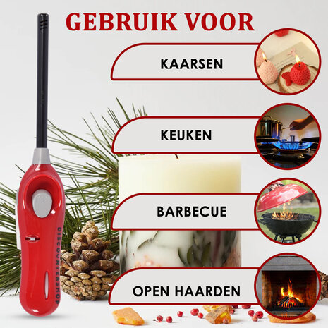 Discountershop Navulbare Aansteker 26 cm voor BBQ, Keuken, Kaarsen en Horeca met Lange Hals - Rood Discountershop Navulbare Aansteker 26 cm voor BBQ, Keuken, Kaarsen en Horeca met Lange Hals - Rood