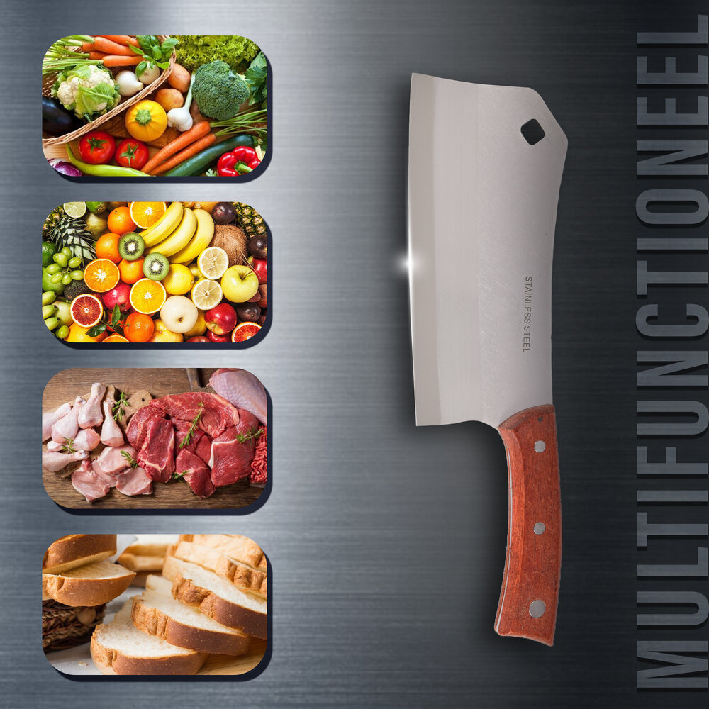 Discountershop Robuust RVS en Houten Keukenbijl Hakmes - 1 Stuks - Vleesmes - 400g - 8cm Breedte – Koksmes - 31cm Hoogte Discountershop Robuust RVS en Houten Keukenbijl Hakmes - 1 Stuks - Vleesmes - 400g - 8cm Breedte – Koksmes - 31cm Hoogte