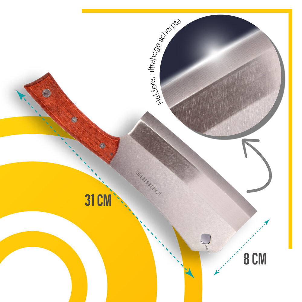 Discountershop Moderne Keukenhakmes en Koksmes Set - 31cmx8cm - Stijlvolle Toevoeging aan je Keukengereedschap - 2 stuks