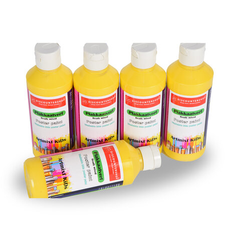 Discountershop Poster Paint Set | 5 Pieces Yellow Poster Paint | Height 16 cm | 250 ml Each Bottle | For Wood Paper Cardboard Stone Plaster Metal Plastic | Bright Colors | Opaque | Ready to Use Discountershop Poster Paint Set | 5 Pieces Yellow Poster Paint | Height 16 cm | 250 ml Each Bottle | For Wood Paper Cardboard Stone Plaster Metal Plastic | Bright Colors | Opaque | Ready to Use