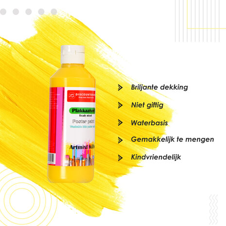 Discountershop Plakkaatverf Set | 5 Stuks Gele Plakkaatverf | Hoogte 16 cm | 250 ml Elk Fles | Voor Hout Papier Karton Steen Gips Metaal Plastic | Heldere Kleuren |  Ondoorzichtig | Gebruiksklaar Discountershop Plakkaatverf Set | 5 Stuks Gele Plakkaatverf | Hoogte 16 cm | 250 ml Elk Fles | Voor Hout Papier Karton Steen Gips Metaal Plastic | Heldere Kleuren |  Ondoorzichtig | Gebruiksklaar