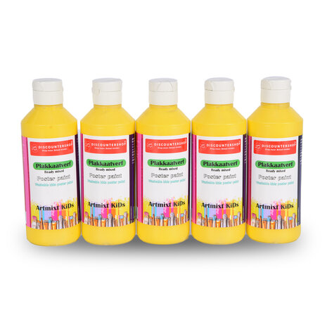 Discountershop Poster Paint Set | 5 Pieces Yellow Poster Paint | Height 16 cm | 250 ml Each Bottle | For Wood Paper Cardboard Stone Plaster Metal Plastic | Bright Colors | Opaque | Ready to Use Discountershop Poster Paint Set | 5 Pieces Yellow Poster Paint | Height 16 cm | 250 ml Each Bottle | For Wood Paper Cardboard Stone Plaster Metal Plastic | Bright Colors | Opaque | Ready to Use