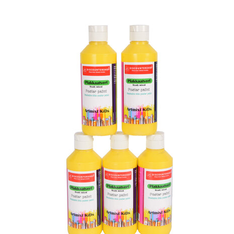 Discountershop Plakkaatverf Set | 5 Stuks Gele Plakkaatverf | Hoogte 16 cm | 250 ml Elk Fles | Voor Hout Papier Karton Steen Gips Metaal Plastic | Heldere Kleuren |  Ondoorzichtig | Gebruiksklaar Discountershop Plakkaatverf Set | 5 Stuks Gele Plakkaatverf | Hoogte 16 cm | 250 ml Elk Fles | Voor Hout Papier Karton Steen Gips Metaal Plastic | Heldere Kleuren |  Ondoorzichtig | Gebruiksklaar