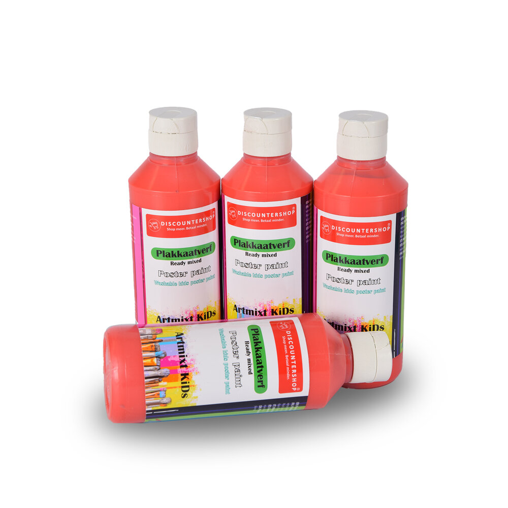 Discountershop Plakkaatverf Set Rood | 4 Delige | 16 x 5 cm | 250 ml Elk | Geschikt voor Hout Papier Karton Steen Gips Metaal Plastic | Uitwasbaar en Uit Kleding Verwijderbaar | Ondoorzichtig en Droogt Watervast op Discountershop Plakkaatverf Set Rood | 4 Delige | 16 x 5 cm | 250 ml Elk | Geschikt voor Hout Papier Karton Steen Gips Metaal Plastic | Uitwasbaar en Uit Kleding Verwijderbaar | Ondoorzichtig en Droogt Watervast op