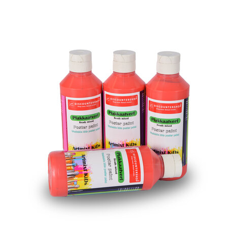 Discountershop Plakkaatverf Set Rood | 4 Delige | 16 x 5 cm | 250 ml Elk | Geschikt voor Hout Papier Karton Steen Gips Metaal Plastic | Uitwasbaar en Uit Kleding Verwijderbaar | Ondoorzichtig en Droogt Watervast op Discountershop Plakkaatverf Set Rood | 4 Delige | 16 x 5 cm | 250 ml Elk | Geschikt voor Hout Papier Karton Steen Gips Metaal Plastic | Uitwasbaar en Uit Kleding Verwijderbaar | Ondoorzichtig en Droogt Watervast op