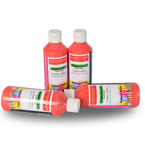Discountershop Plakkaatverf Set Rood | 4 Delige | 16 x 5 cm | 250 ml Elk | Geschikt voor Hout Papier Karton Steen Gips Metaal Plastic | Uitwasbaar en Uit Kleding Verwijderbaar | Ondoorzichtig en Droogt Watervast op Discountershop Plakkaatverf Set Rood | 4 Delige | 16 x 5 cm | 250 ml Elk | Geschikt voor Hout Papier Karton Steen Gips Metaal Plastic | Uitwasbaar en Uit Kleding Verwijderbaar | Ondoorzichtig en Droogt Watervast op