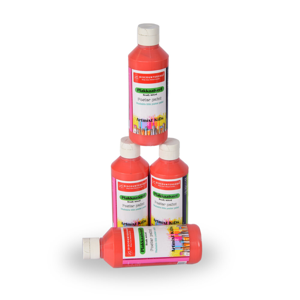 Discountershop Plakkaatverf Set Rood | 4 Delige | 16 x 5 cm | 250 ml Elk | Geschikt voor Hout Papier Karton Steen Gips Metaal Plastic | Uitwasbaar en Uit Kleding Verwijderbaar | Ondoorzichtig en Droogt Watervast op Discountershop Plakkaatverf Set Rood | 4 Delige | 16 x 5 cm | 250 ml Elk | Geschikt voor Hout Papier Karton Steen Gips Metaal Plastic | Uitwasbaar en Uit Kleding Verwijderbaar | Ondoorzichtig en Droogt Watervast op