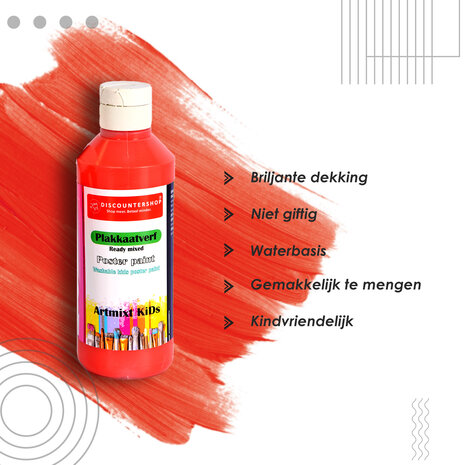Discountershop Poster Paint Set Red | 4 Pieces | 16 x 5 cm | 250 ml Each | Suitable for Wood Paper Cardboard Stone Plaster Metal Plastic | Washable and Removable from Clothing | Opaque and Dries Waterproof Discountershop Poster Paint Set Red | 4 Pieces | 16 x 5 cm | 250 ml Each | Suitable for Wood Paper Cardboard Stone Plaster Metal Plastic | Washable and Removable from Clothing | Opaque and Dries Waterproof