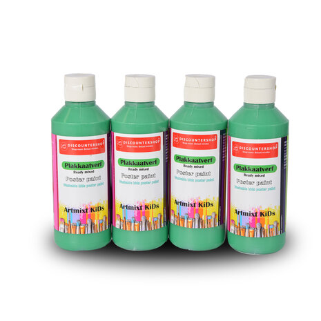 Discountershop Premium Poster Paint Set of 4 | Bright Green Opaque Colors | 5cm Wide | 16cm High | Each Bottle 250 ml |  For Creative Artwork on Any Surface | Perfect for Artists