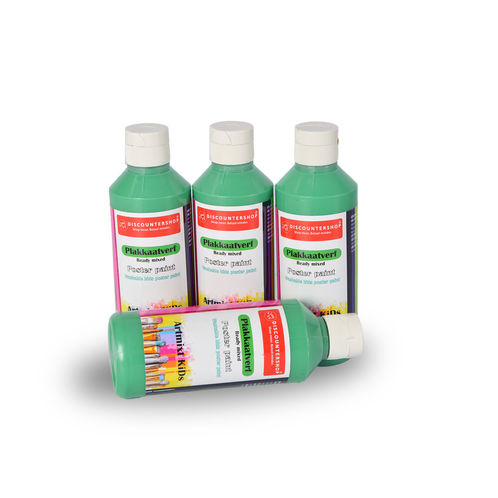 Discountershop Premium Poster Paint Set of 4 | Bright Green Opaque Colors | 5cm Wide | 16cm High | Each Bottle 250 ml |  For Creative Artwork on Any Surface | Perfect for Artists