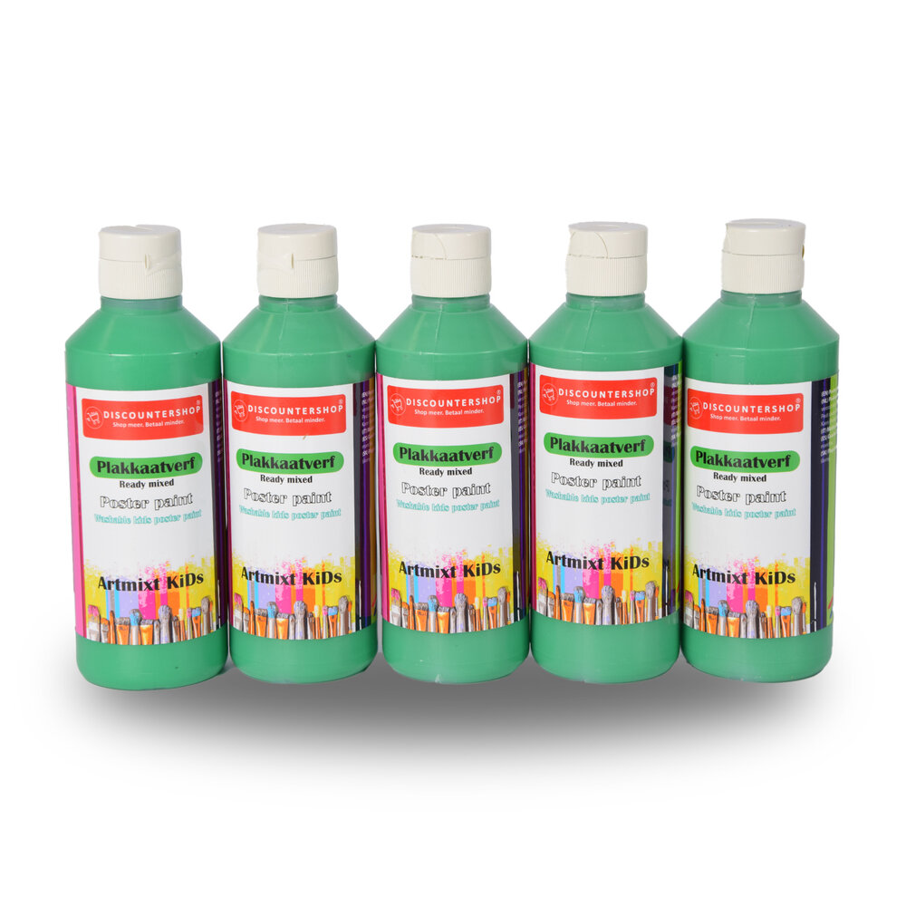 Discountershop Waterbasis 5x Plakkaatverf Set | Ondoorzichtige Groen | Hoogte 16 cm | Voor Volwassenen en Kinderen | 250 ml | Ideaal voor Knutselactiviteiten Posters en Schoolprojecten Discountershop Waterbasis 5x Plakkaatverf Set | Ondoorzichtige Groen | Hoogte 16 cm | Voor Volwassenen en Kinderen | 250 ml | Ideaal voor Knutselactiviteiten Posters en Schoolprojecten