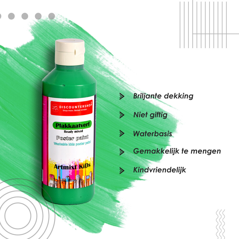 Discountershop Water-Based 5x Poster Paint Set | Opaque Green | Height 16 cm | For Adults and Children | 250 ml | Ideal for Craft Activities Posters and School Projects Discountershop Water-Based 5x Poster Paint Set | Opaque Green | Height 16 cm | For Adults and Children | 250 ml | Ideal for Craft Activities Posters and School Projects